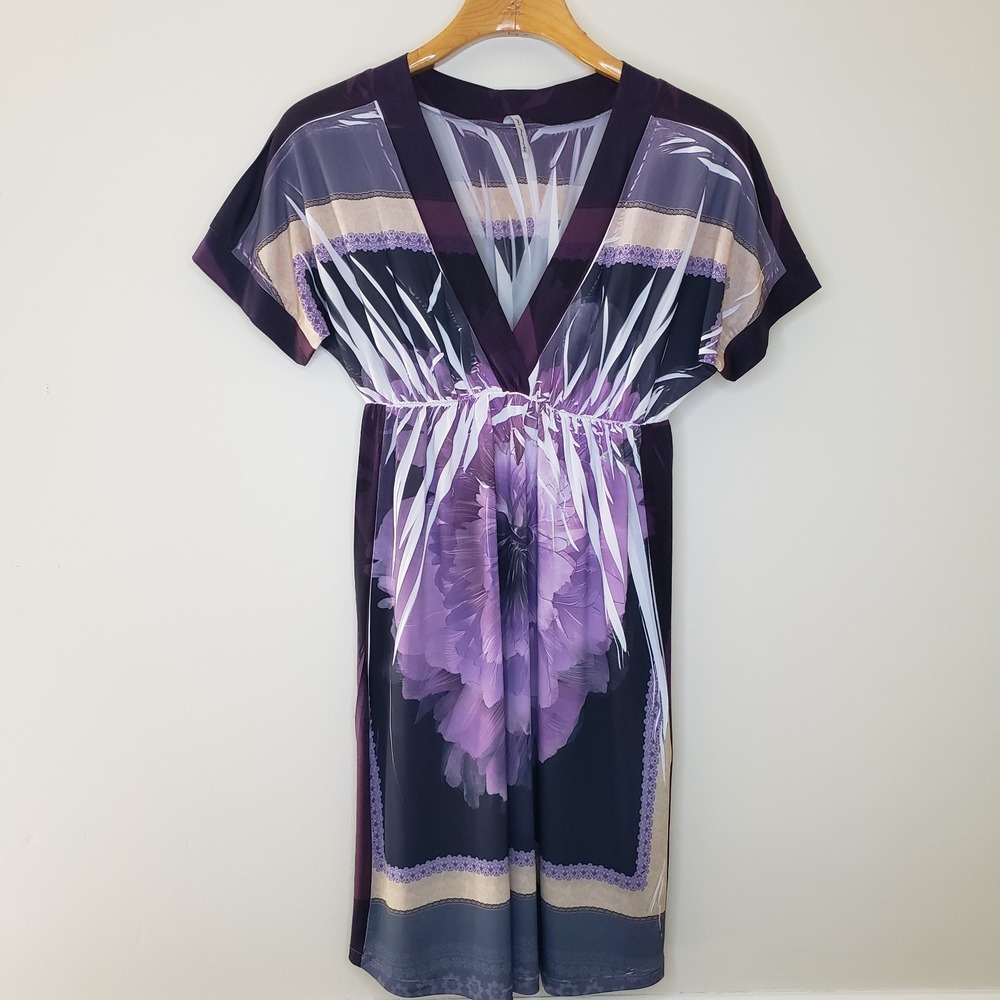 Mi Manchi Y2K Purple Kimono Babydoll Dress Sz S Floral Paisley Boho Preppy Fairy